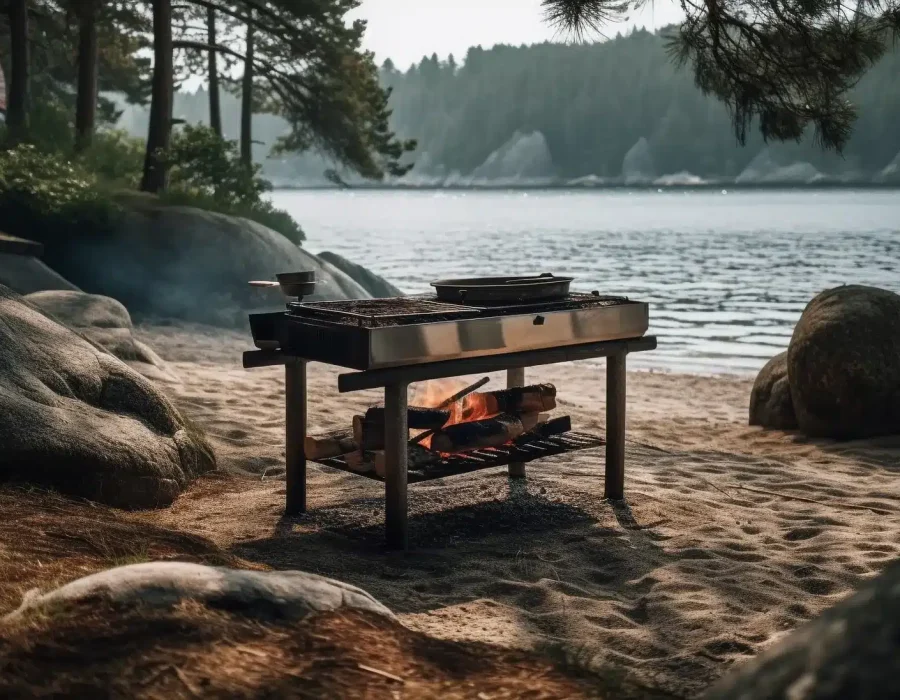 grilled-meat-campfire-autumn-tranquility-generated-by-ai